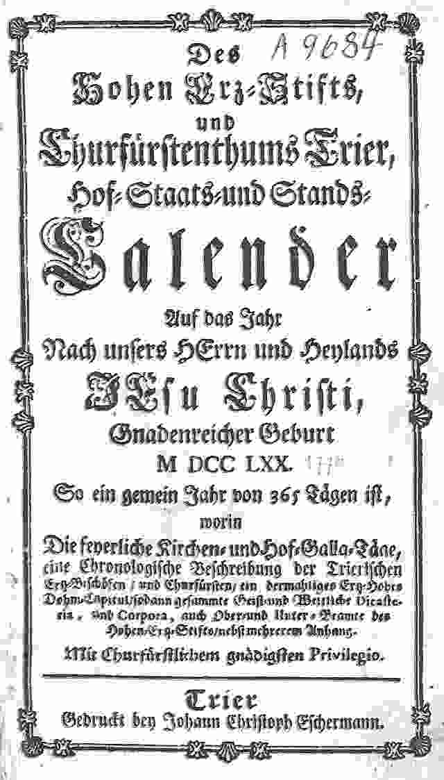 Hof-Staats-und Standskalender 1770