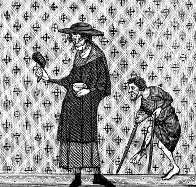 mittelalterliche Zeichnung eines Aussätzigen
